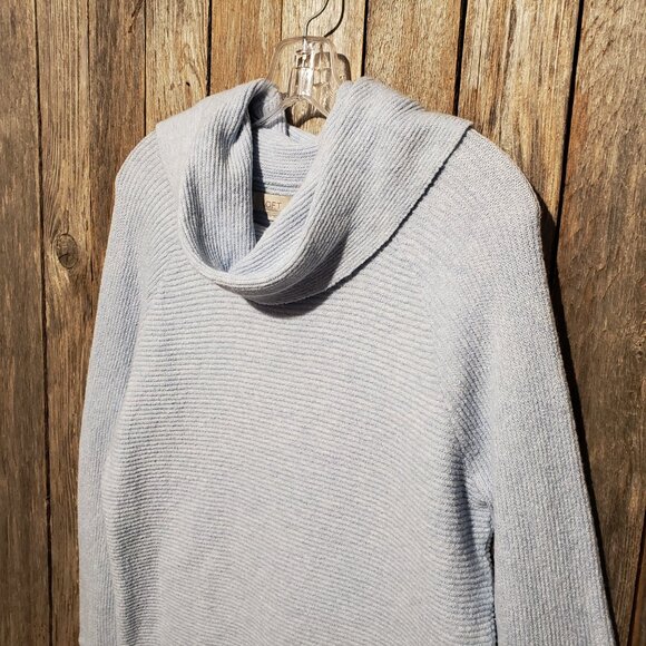 Loft M Tunic Sweater Light Blue Wool Blend Cowl Neck Long Sleeve Ribbed Medium - Picture 2 of 7